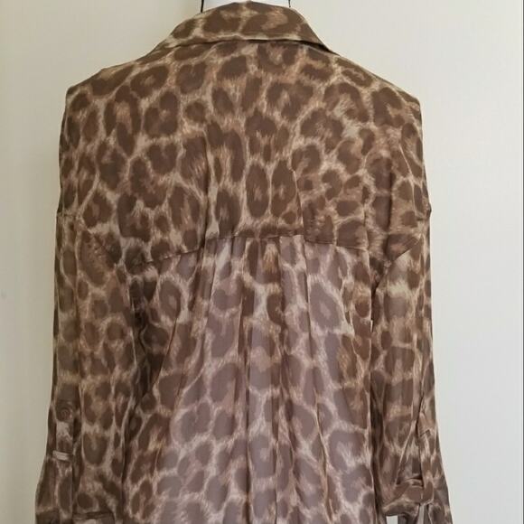 Free People Sheer Animal Leopard Print Button Down Blouse XS - Picture 3 of 6